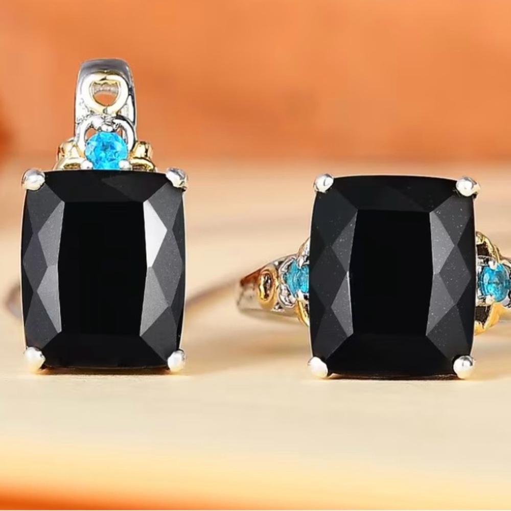 California Black Jade & Neon Apatite Necklace & Ring